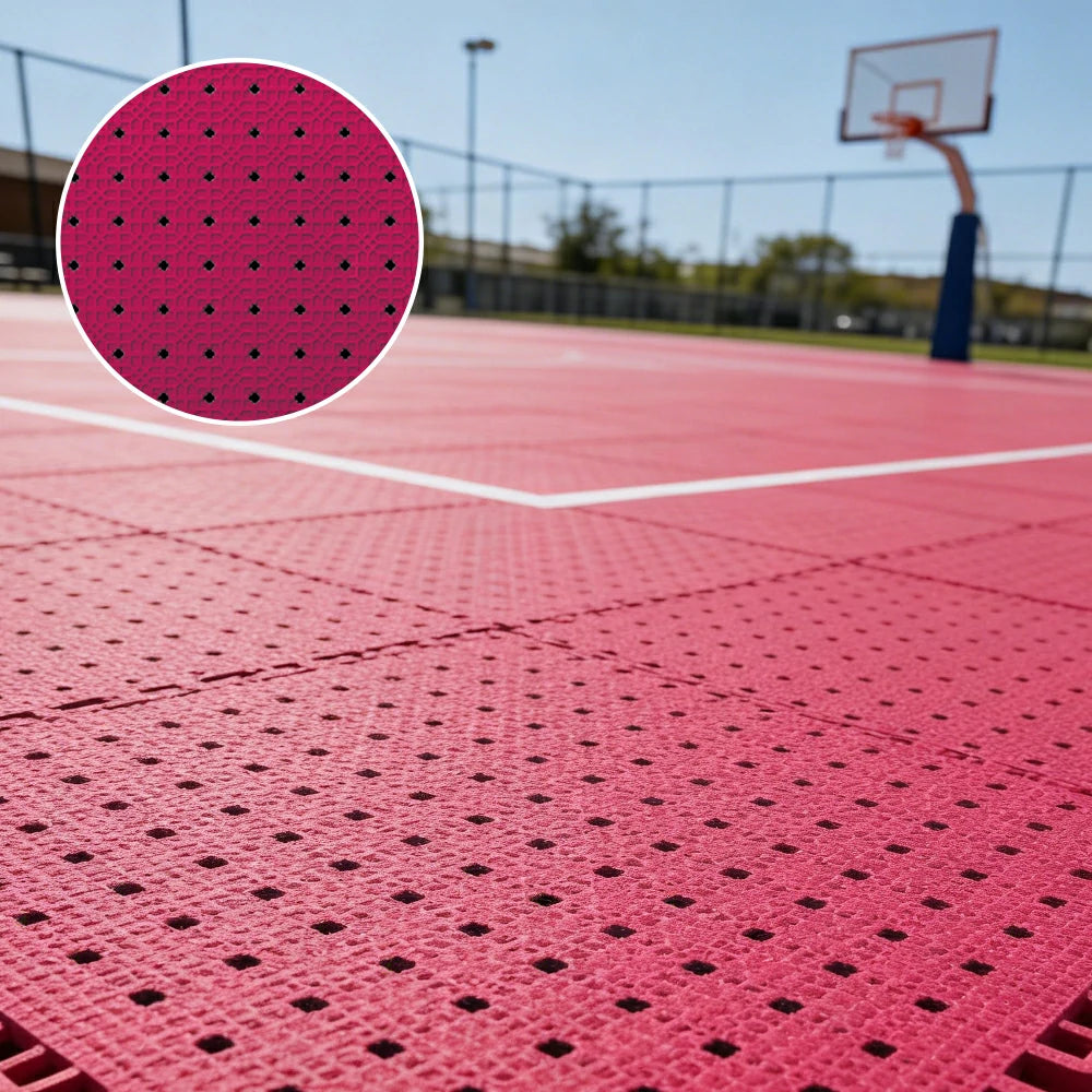 DUNK MASTER Outdoor Interlocking Sports Floor Tiles Anti-Slip Shock Absorbing Basketball Court Flooring 10/20/30 Square Meters - Rose Red