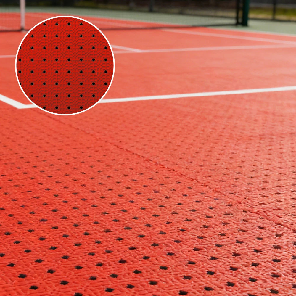 DUNK MASTER Outdoor Interlocking Sports Floor Tiles Anti-Slip Shock Absorbing Basketball Court Flooring 10/20/30 Square Meters - Red