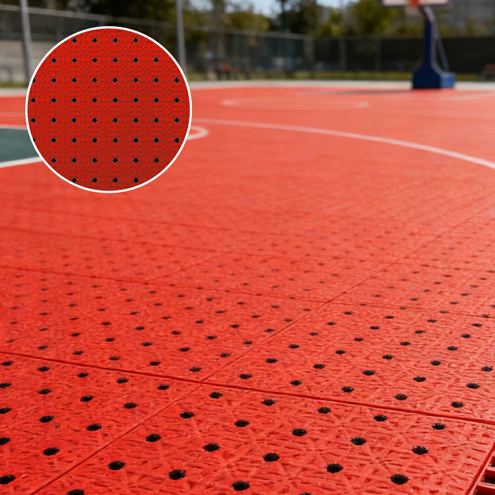 DUNK MASTER Outdoor Interlocking Sports Floor Tiles Anti-Slip Shock Absorbing Basketball Court Flooring 10/20/30 Square Meters - Red