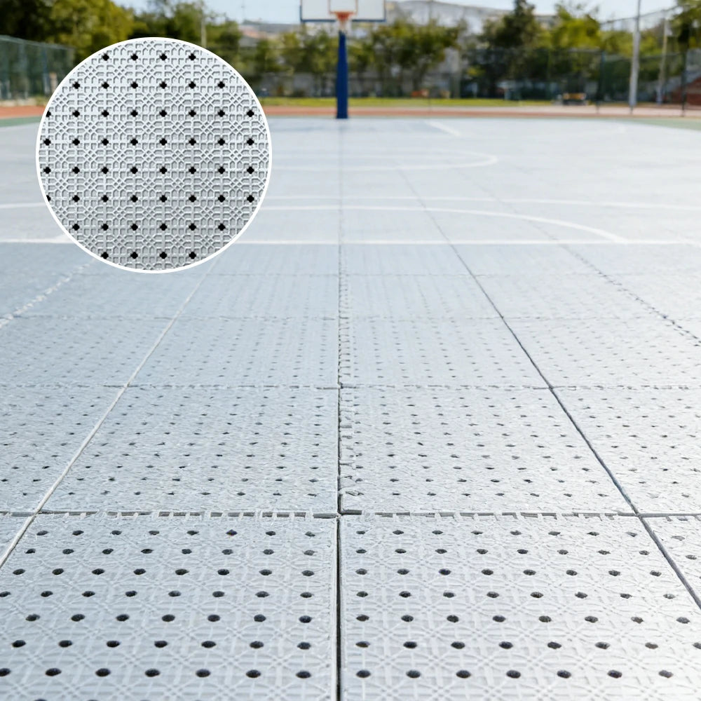 DUNK MASTER Outdoor Interlocking Sports Floor Tiles Anti-Slip Shock Absorbing Basketball Court Flooring 10/20/30 Square Meters - White