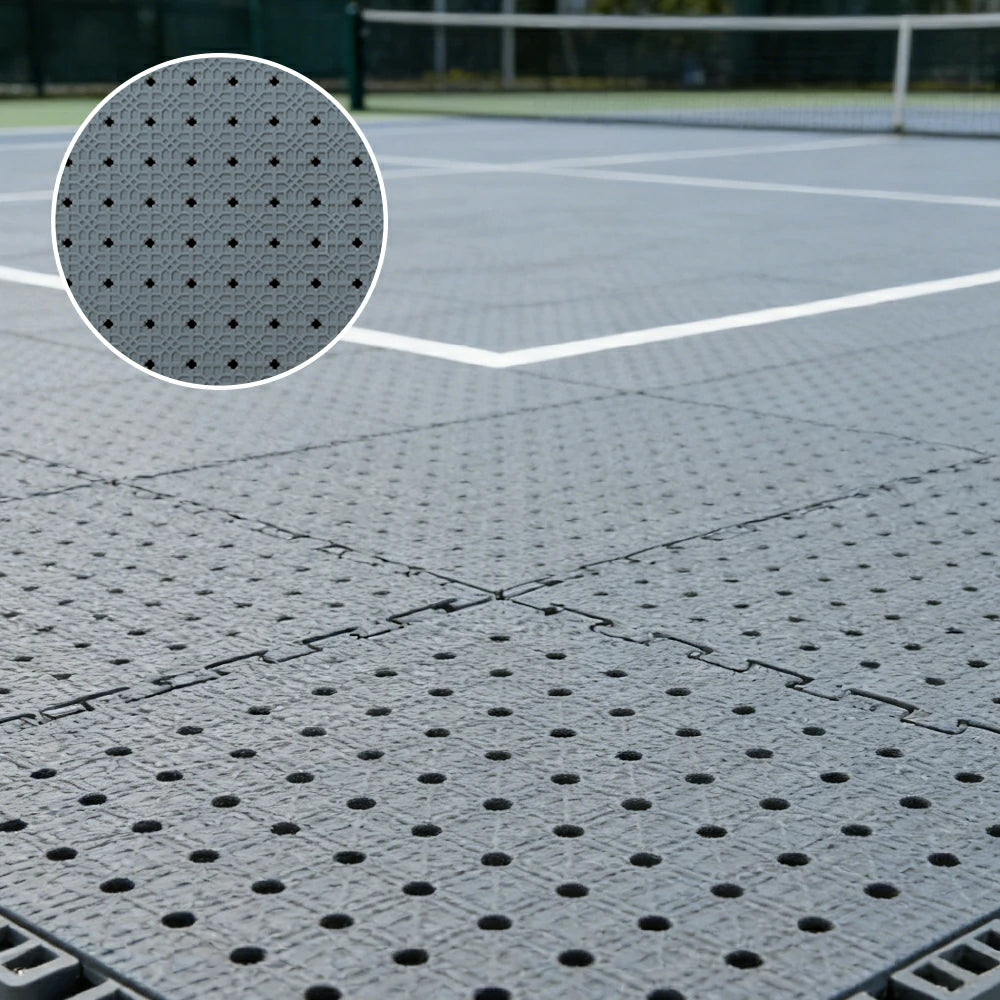 DUNK MASTER Outdoor Interlocking Sports Floor Tiles Anti-Slip Shock Absorbing Basketball Court Flooring 10/20/30 Square Meters - Light Grey