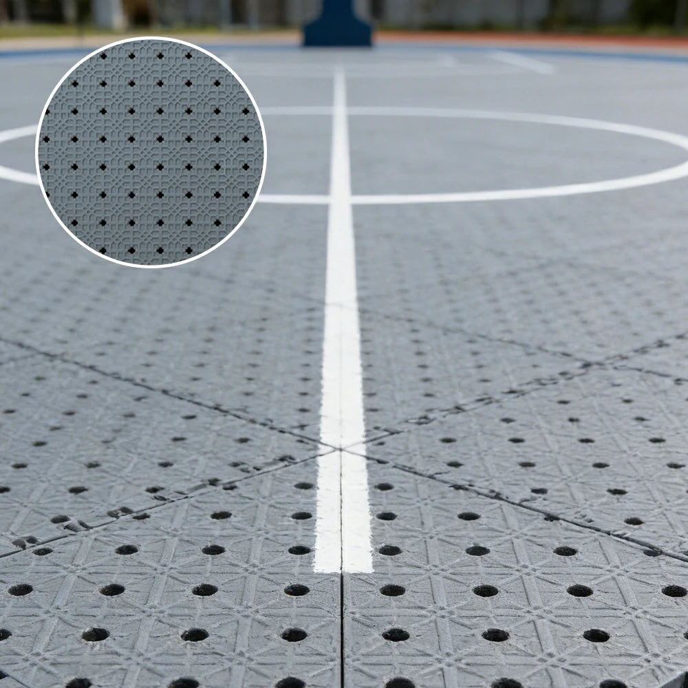 DUNK MASTER Outdoor Interlocking Sports Floor Tiles Anti-Slip Shock Absorbing Basketball Court Flooring 10/20/30 Square Meters - Light Grey