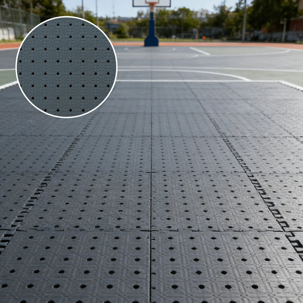 DUNK MASTER Outdoor Interlocking Sports Floor Tiles Anti-Slip Shock Absorbing Basketball Court Flooring 10/20/30 Square Meters - Dark Grey