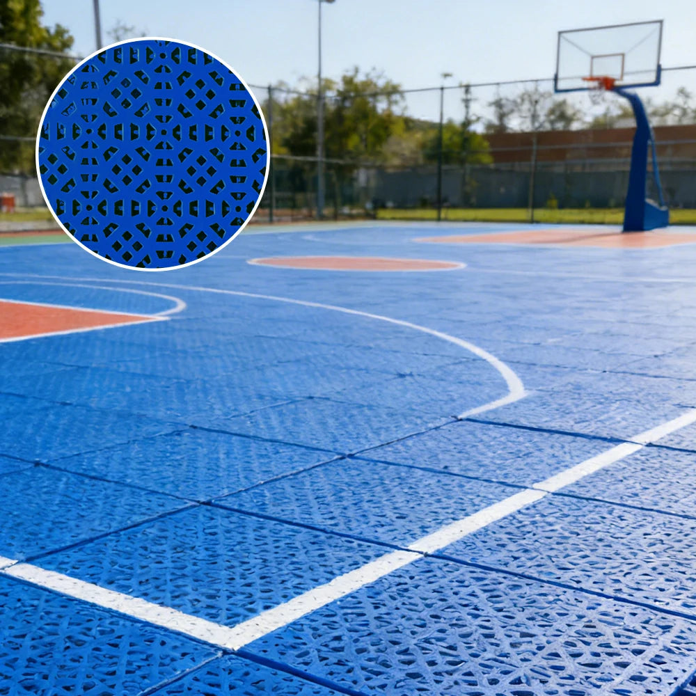 DUNK MASTER Interlocking Sports Floor Tiles - Anti-Slip Grid Pattern Court Flooring 25cm Modular Tiles for Basketball Courts 10/20/30 Square Meters - Royal Blue
