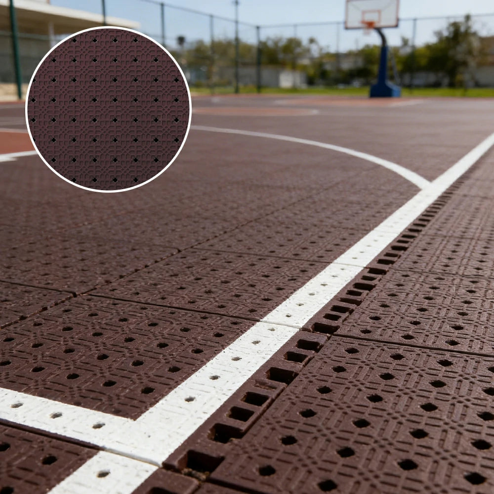 DUNK MASTER Outdoor Interlocking Sports Floor Tiles Anti-Slip Shock Absorbing Basketball Court Flooring 10/20/30 Square Meters - Coffee