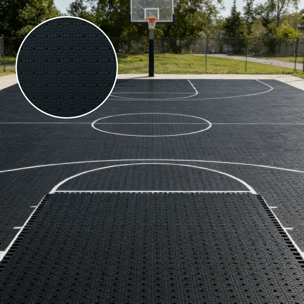 DUNK MASTER Outdoor Interlocking Sports Floor Tiles Anti-Slip Shock Absorbing Basketball Court Flooring 10/20/30 Square Meters - Black