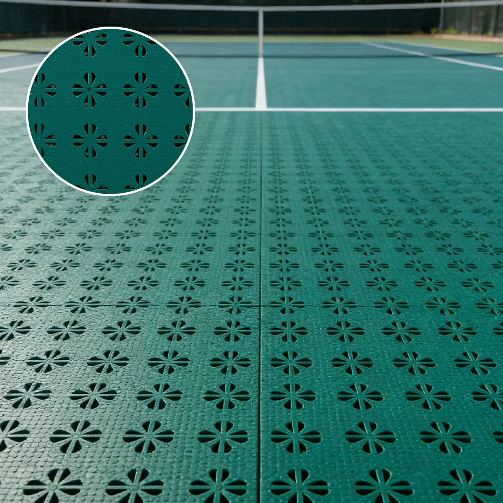 DUNK MASTER Interlocking Sports Court Tiles Anti-Slip Cushioning Drainage Flooring 10/20/30sqm Basketball Court Playground - Dark Green