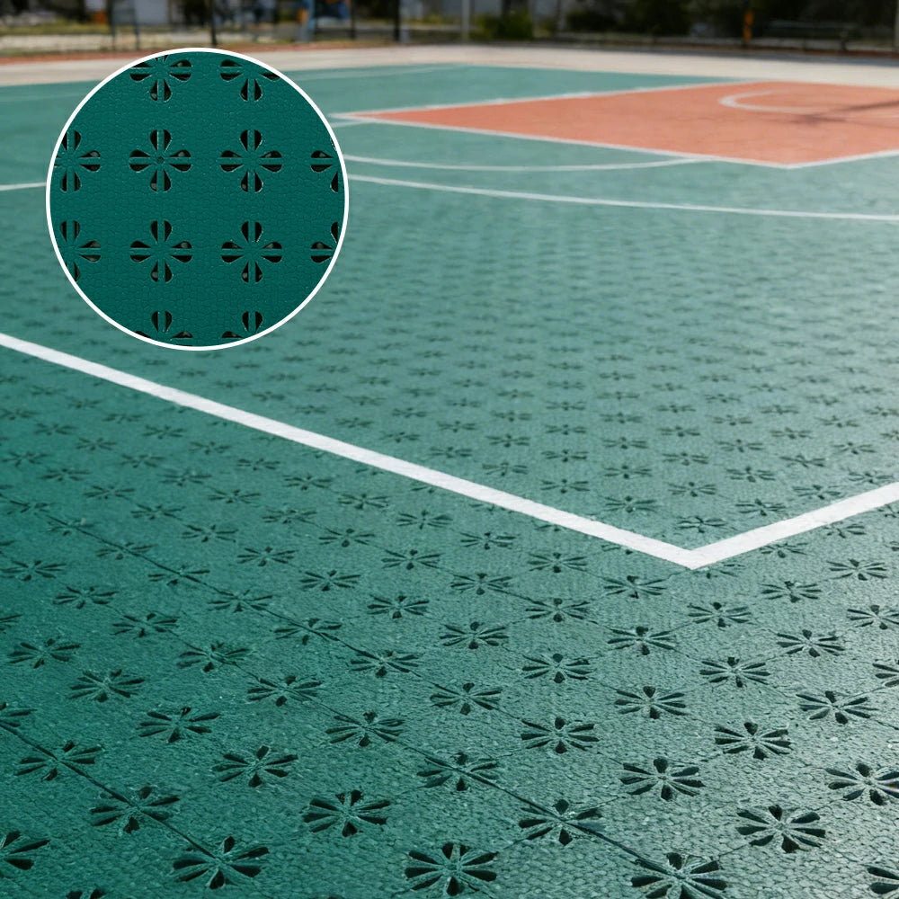 DUNK MASTER Interlocking Sports Court Tiles Anti-Slip Cushioning Drainage Flooring 10/20/30sqm Basketball Court Playground - Dark Green