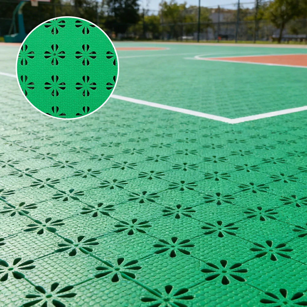 DUNK MASTER Interlocking Sports Court Tiles Anti-Slip Cushioning Drainage Flooring 10/20/30sqm Basketball Court Playground - Emerald Green