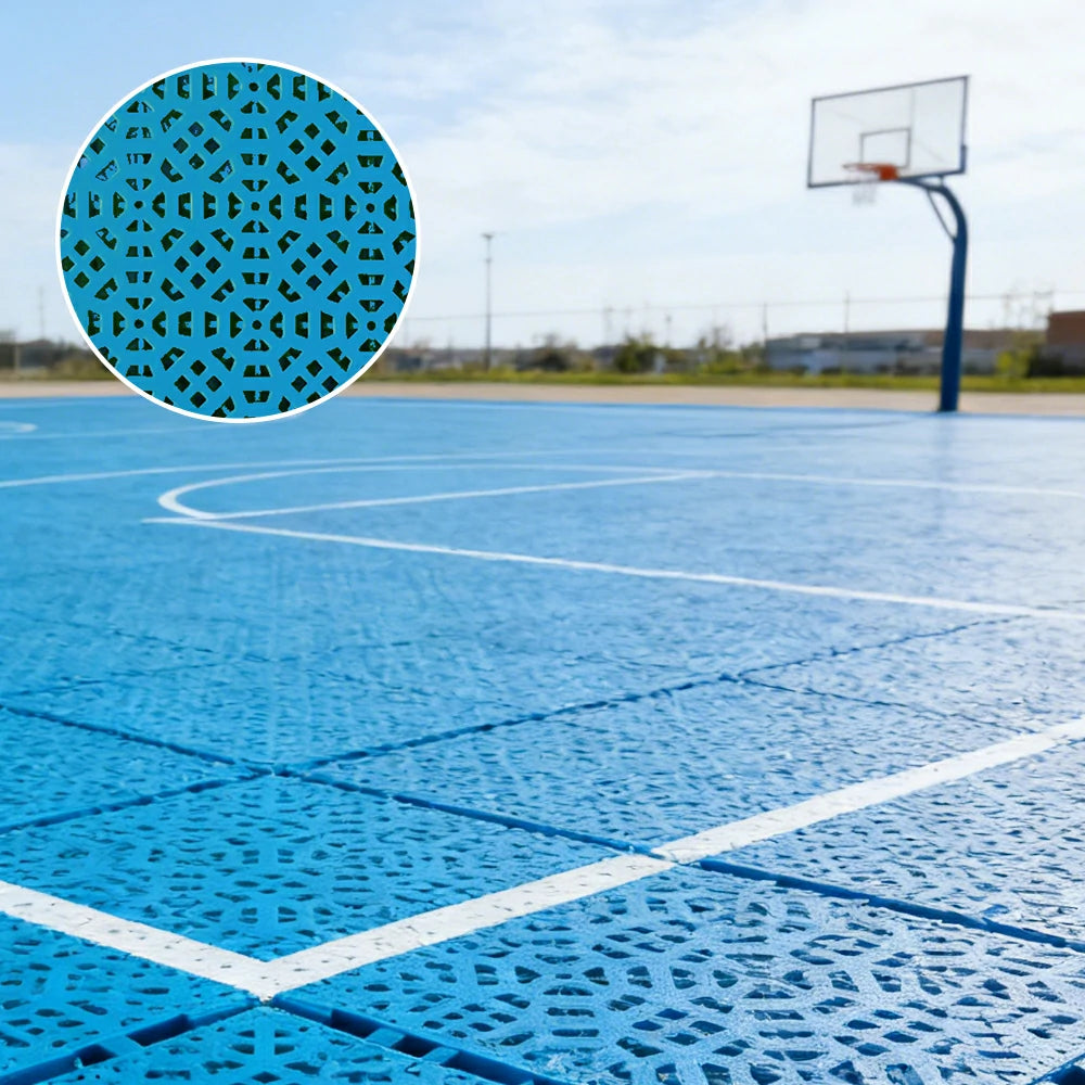 DUNK MASTER Interlocking Sports Floor Tiles - Anti-Slip Grid Pattern Court Flooring 25cm Modular Tiles for Basketball Courts 10/20/30 Square Meters - Blue