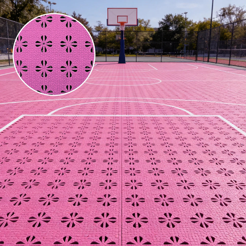 DUNK MASTER Interlocking Sports Court Tiles Anti-Slip Cushioning Drainage Flooring 10/20/30sqm Basketball Court Playground - Pink
