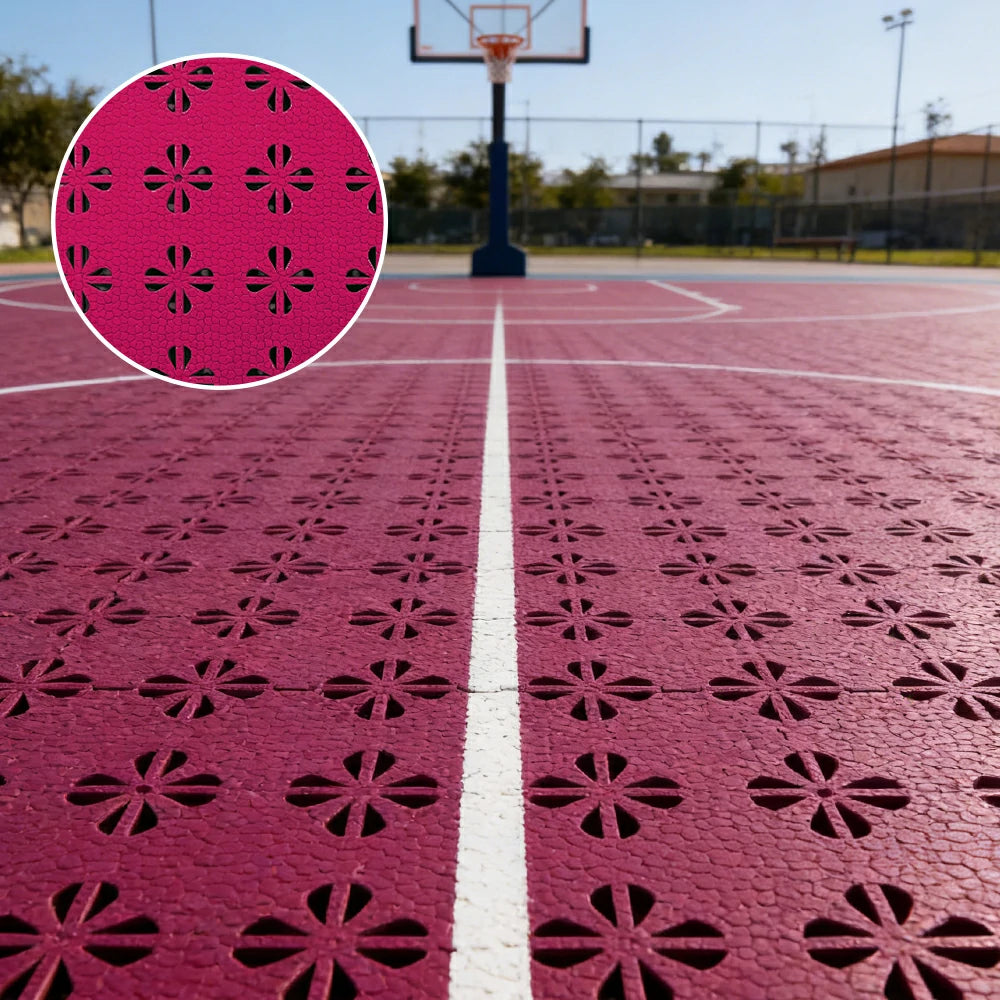 DUNK MASTER Interlocking Sports Court Tiles Anti-Slip Cushioning Drainage Flooring 10/20/30sqm Basketball Court Playground - Rose Red