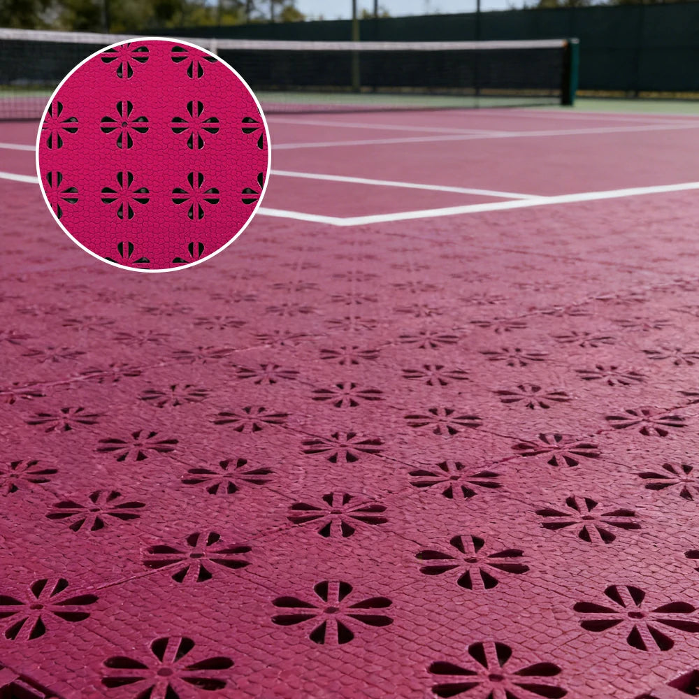 DUNK MASTER Interlocking Sports Court Tiles Anti-Slip Cushioning Drainage Flooring 10/20/30sqm Basketball Court Playground - Rose Red