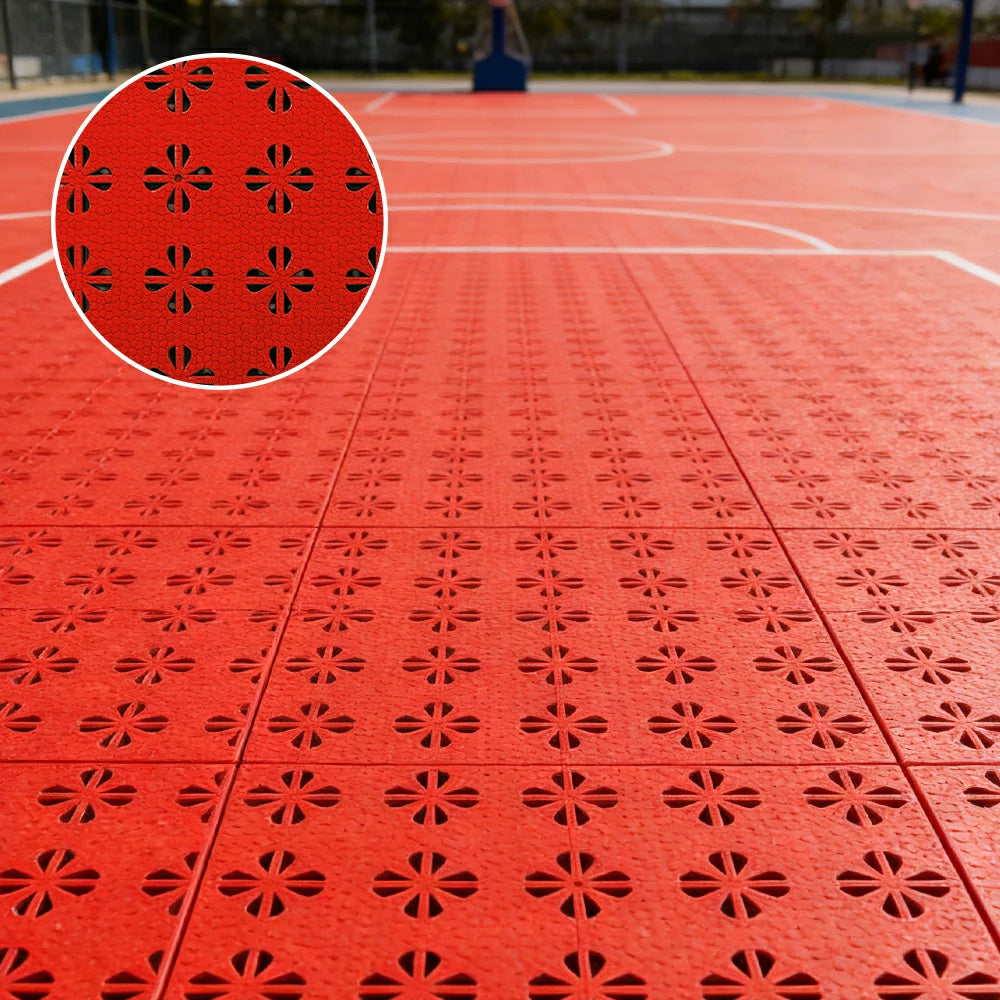 DUNK MASTER Interlocking Sports Court Tiles Anti-Slip Cushioning Drainage Flooring 10/20/30sqm Basketball Court Playground - Red