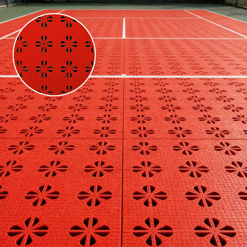 DUNK MASTER Interlocking Sports Court Tiles Anti-Slip Cushioning Drainage Flooring 10/20/30sqm Basketball Court Playground - Red