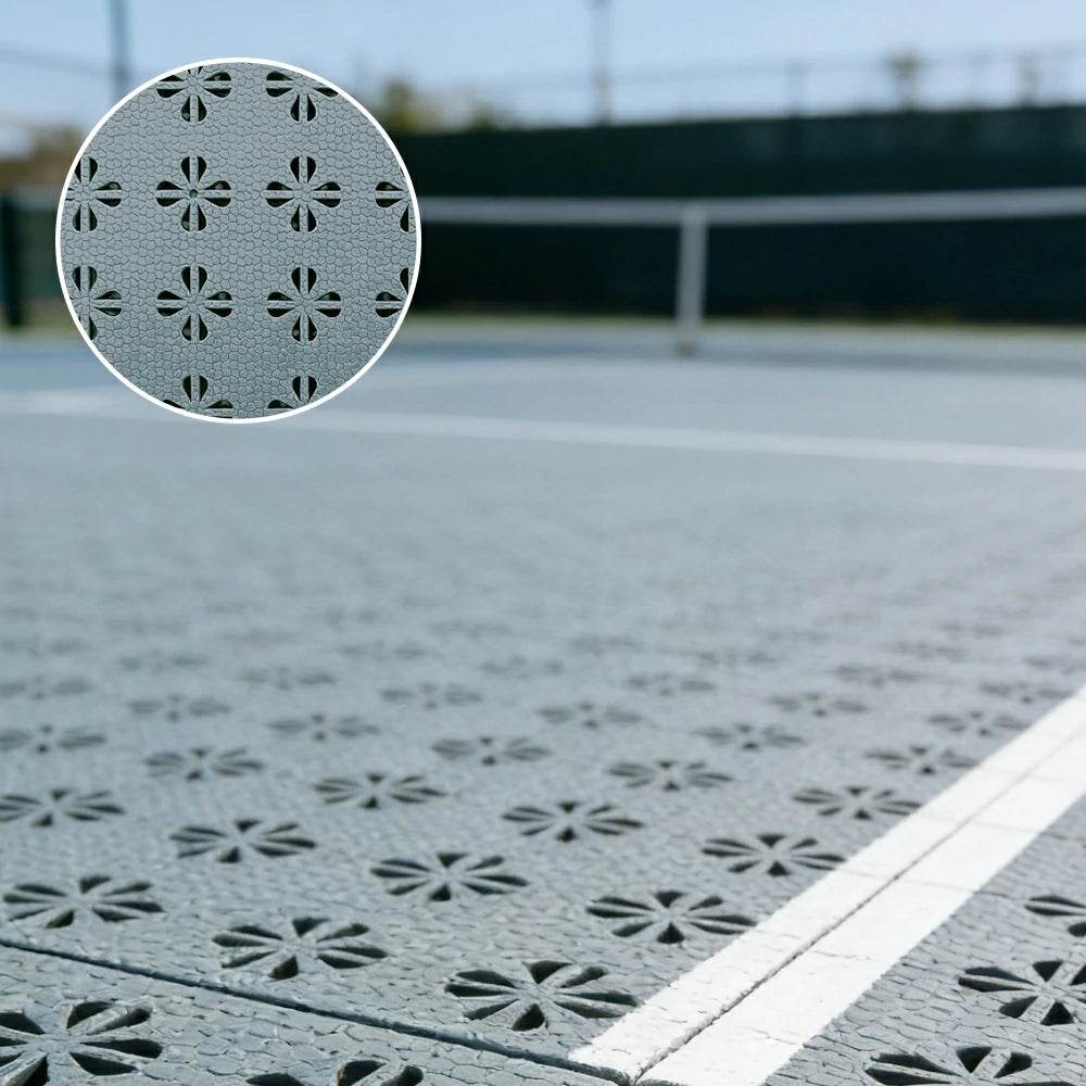 DUNK MASTER Interlocking Sports Court Tiles Anti-Slip Cushioning Drainage Flooring 10/20/30sqm Basketball Court Playground - Light Grey