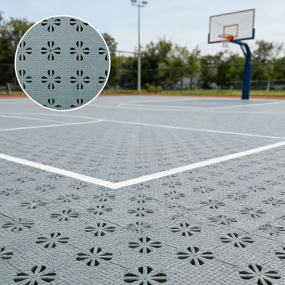 DUNK MASTER Interlocking Sports Court Tiles Anti-Slip Cushioning Drainage Flooring 10/20/30sqm Basketball Court Playground - Light Grey