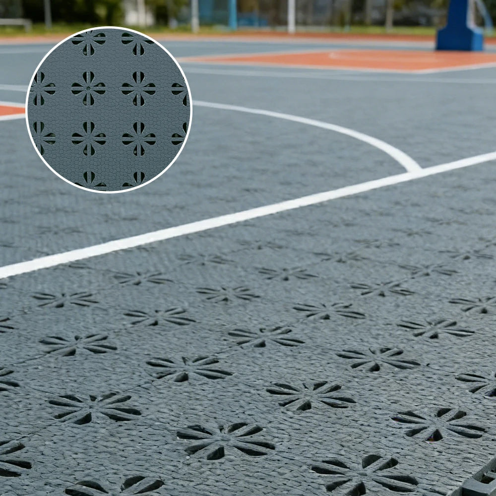DUNK MASTER Interlocking Sports Court Tiles Anti-Slip Cushioning Drainage Flooring 10/20/30sqm Basketball Court Playground - Dark Grey