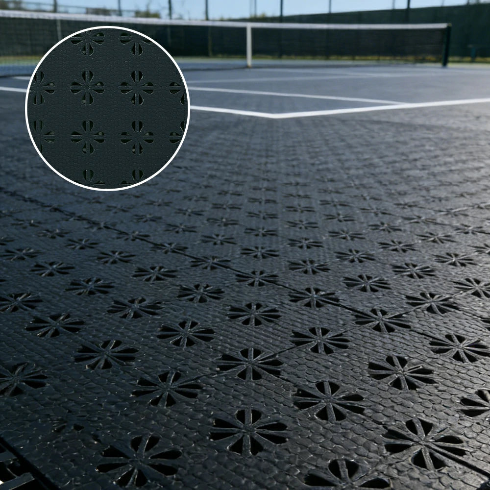 DUNK MASTER Interlocking Sports Court Tiles Anti-Slip Cushioning Drainage Flooring 10/20/30sqm Basketball Court Playground - Black