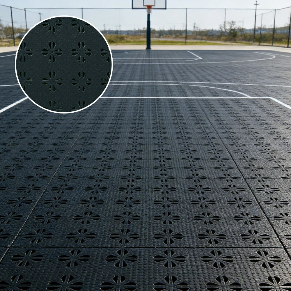 DUNK MASTER Interlocking Sports Court Tiles Anti-Slip Cushioning Drainage Flooring 10/20/30sqm Basketball Court Playground - Black