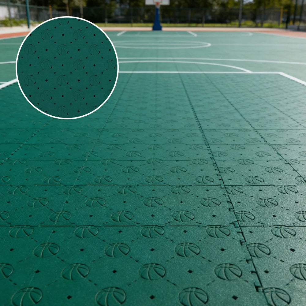 DUNK MASTER Outdoor Sports Flooring Tiles Interlocking Anti-Slip Court Floor 30.48cm Modular Tiles 10/20/30sqm Basketball Court Playground - Dark Green