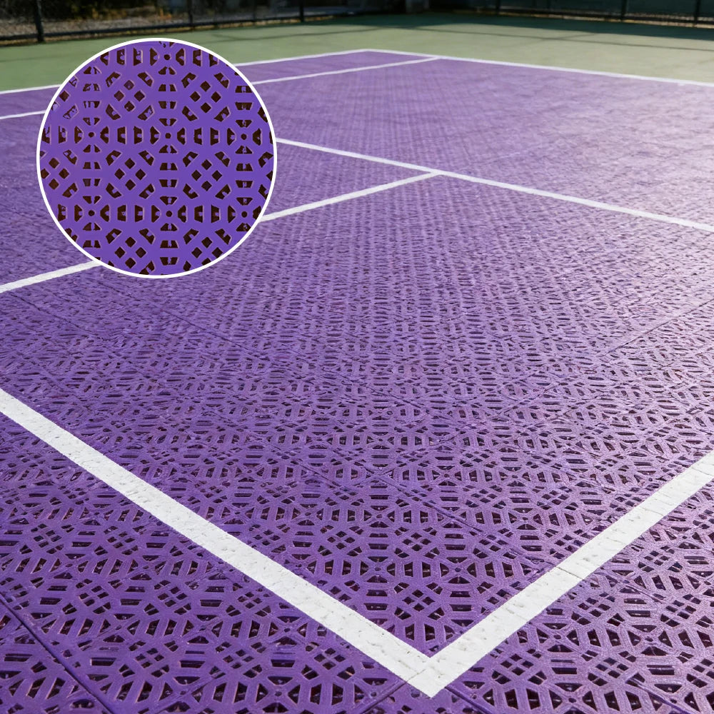 DUNK MASTER Interlocking Sports Floor Tiles - Anti-Slip Grid Pattern Court Flooring 25cm Modular Tiles for Basketball Courts 10/20/30 Square Meters - Purple