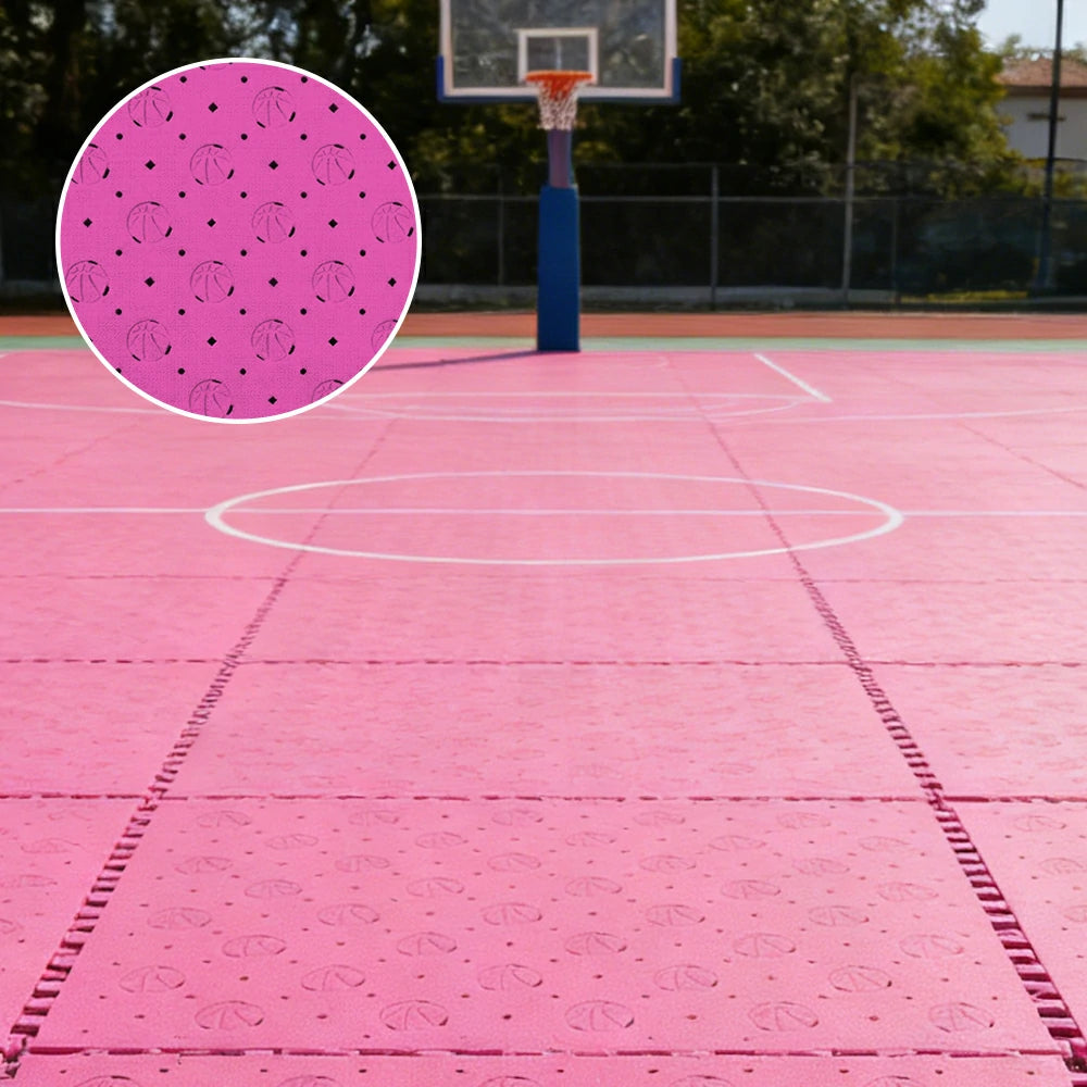 DUNK MASTER Outdoor Sports Flooring Tiles Interlocking Anti-Slip Court Floor 30.48cm Modular Tiles 10/20/30sqm Basketball Court Playground - Pink