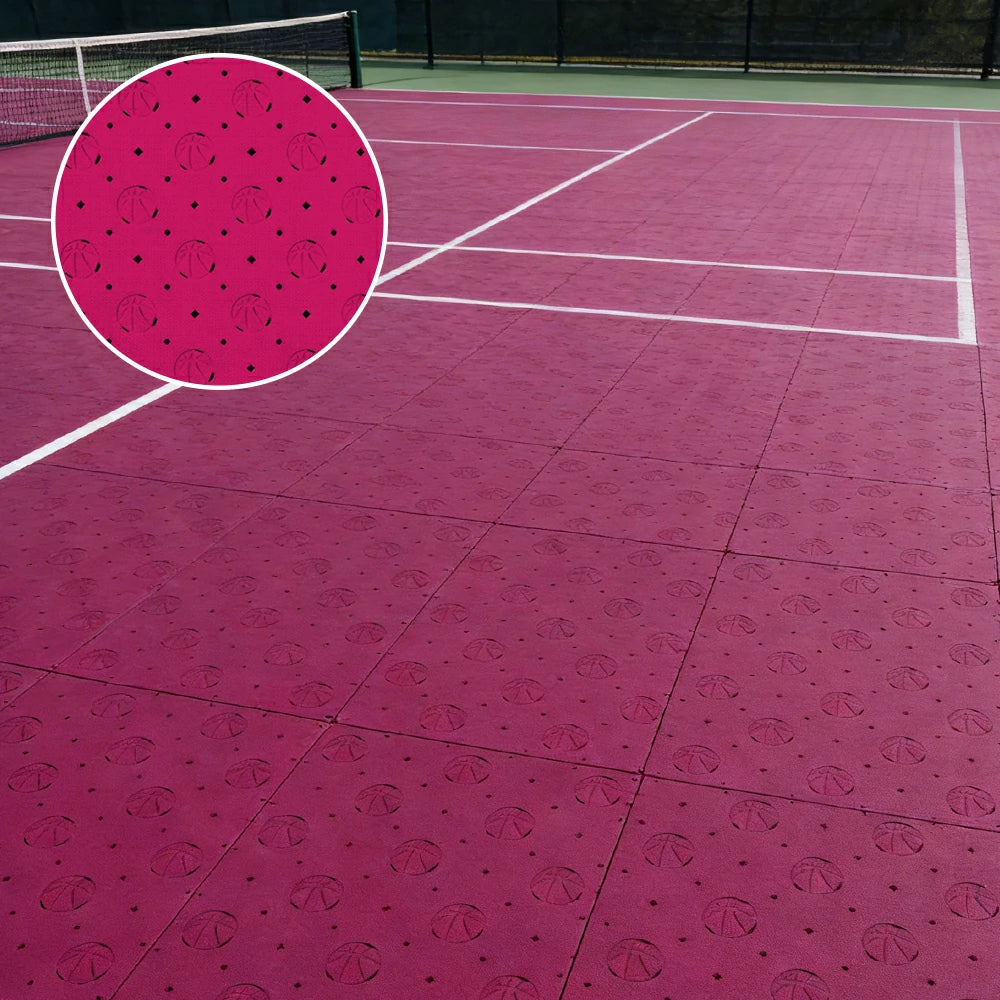 DUNK MASTER Outdoor Sports Flooring Tiles Interlocking Anti-Slip Court Floor 30.48cm Modular Tiles 10/20/30sqm Basketball Court Playground - Rose Red