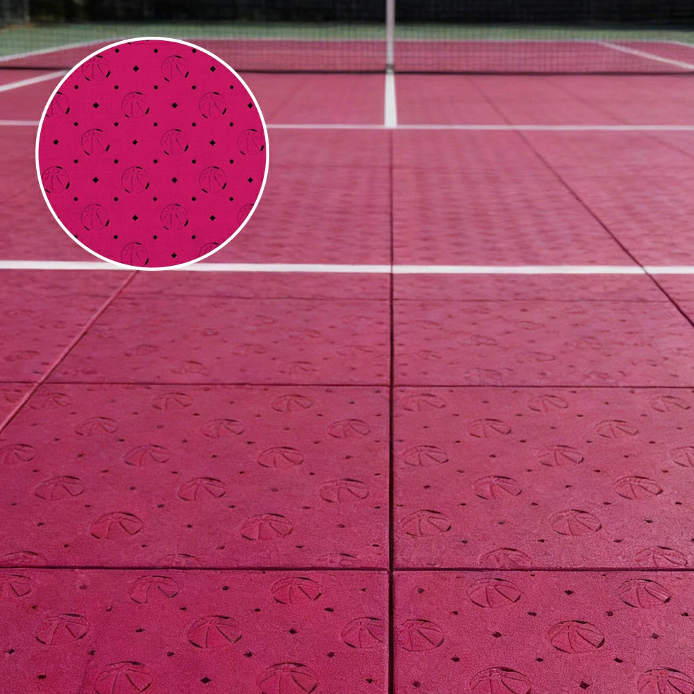 DUNK MASTER Outdoor Sports Flooring Tiles Interlocking Anti-Slip Court Floor 30.48cm Modular Tiles 10/20/30sqm Basketball Court Playground - Rose Red