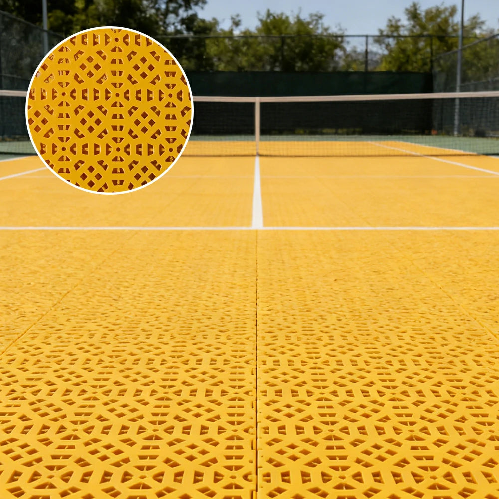DUNK MASTER Interlocking Sports Floor Tiles - Anti-Slip Grid Pattern Court Flooring 25cm Modular Tiles for Basketball Courts 10/20/30 Square Meters - Yellow
