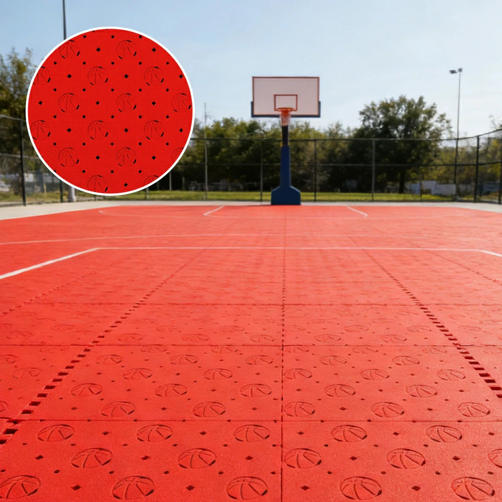 DUNK MASTER Outdoor Sports Flooring Tiles Interlocking Anti-Slip Court Floor 30.48cm Modular Tiles 10/20/30sqm Basketball Court Playground - Red