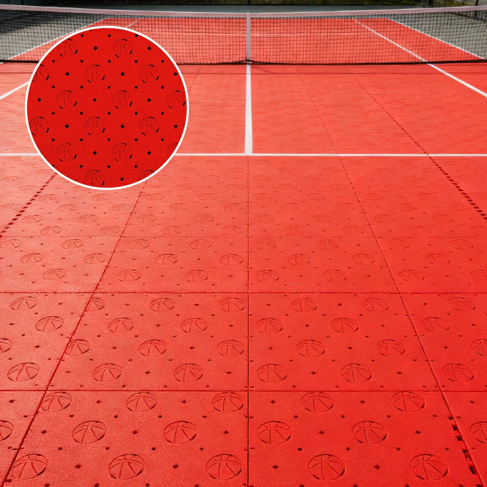 DUNK MASTER Outdoor Sports Flooring Tiles Interlocking Anti-Slip Court Floor 30.48cm Modular Tiles 10/20/30sqm Basketball Court Playground - Red