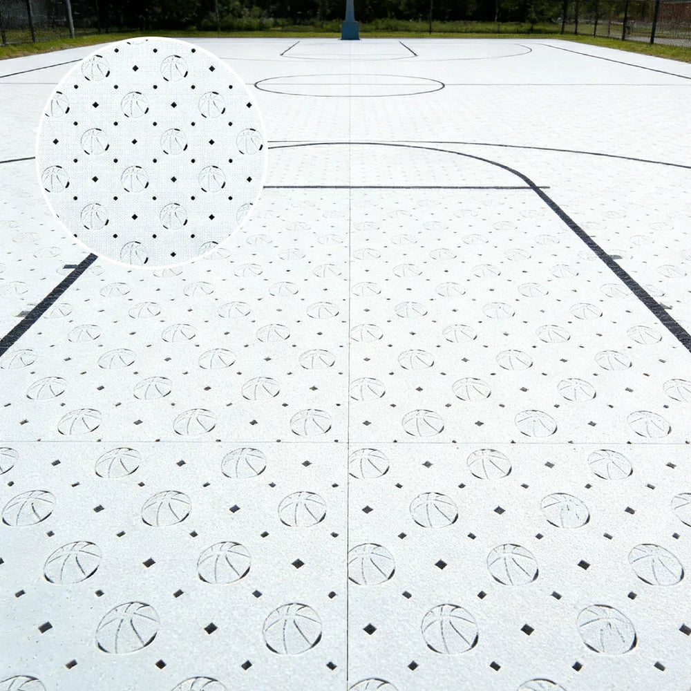 DUNK MASTER Outdoor Sports Flooring Tiles Interlocking Anti-Slip Court Floor 30.48cm Modular Tiles 10/20/30sqm Basketball Court Playground - White