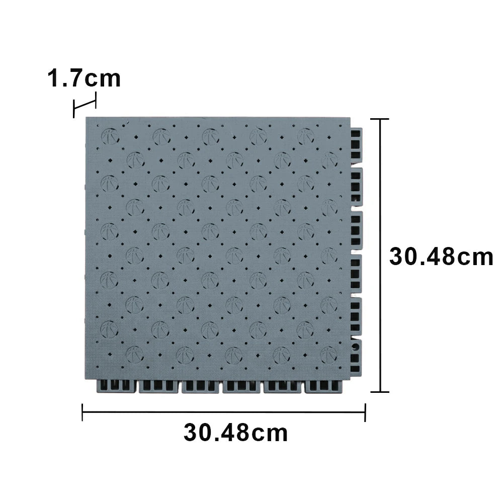 DUNK MASTER Outdoor Sports Flooring Tiles Interlocking Anti-Slip Court Floor 30.48cm Modular Tiles 10/20/30sqm Basketball Court Playground - Light Grey