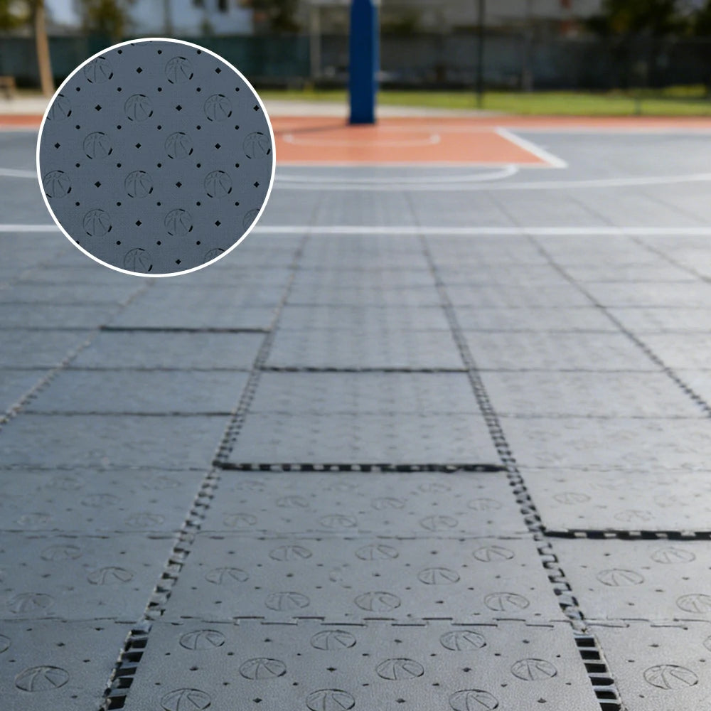 DUNK MASTER Outdoor Sports Flooring Tiles Interlocking Anti-Slip Court Floor 30.48cm Modular Tiles 10/20/30sqm Basketball Court Playground - Dark Grey