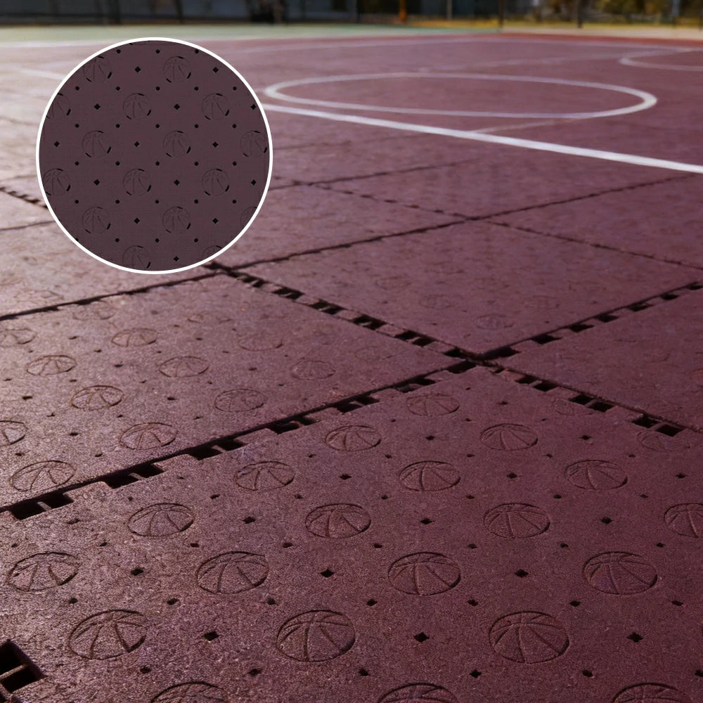 DUNK MASTER Outdoor Sports Flooring Tiles Interlocking Anti-Slip Court Floor 30.48cm Modular Tiles 10/20/30sqm Basketball Court Playground - Coffee