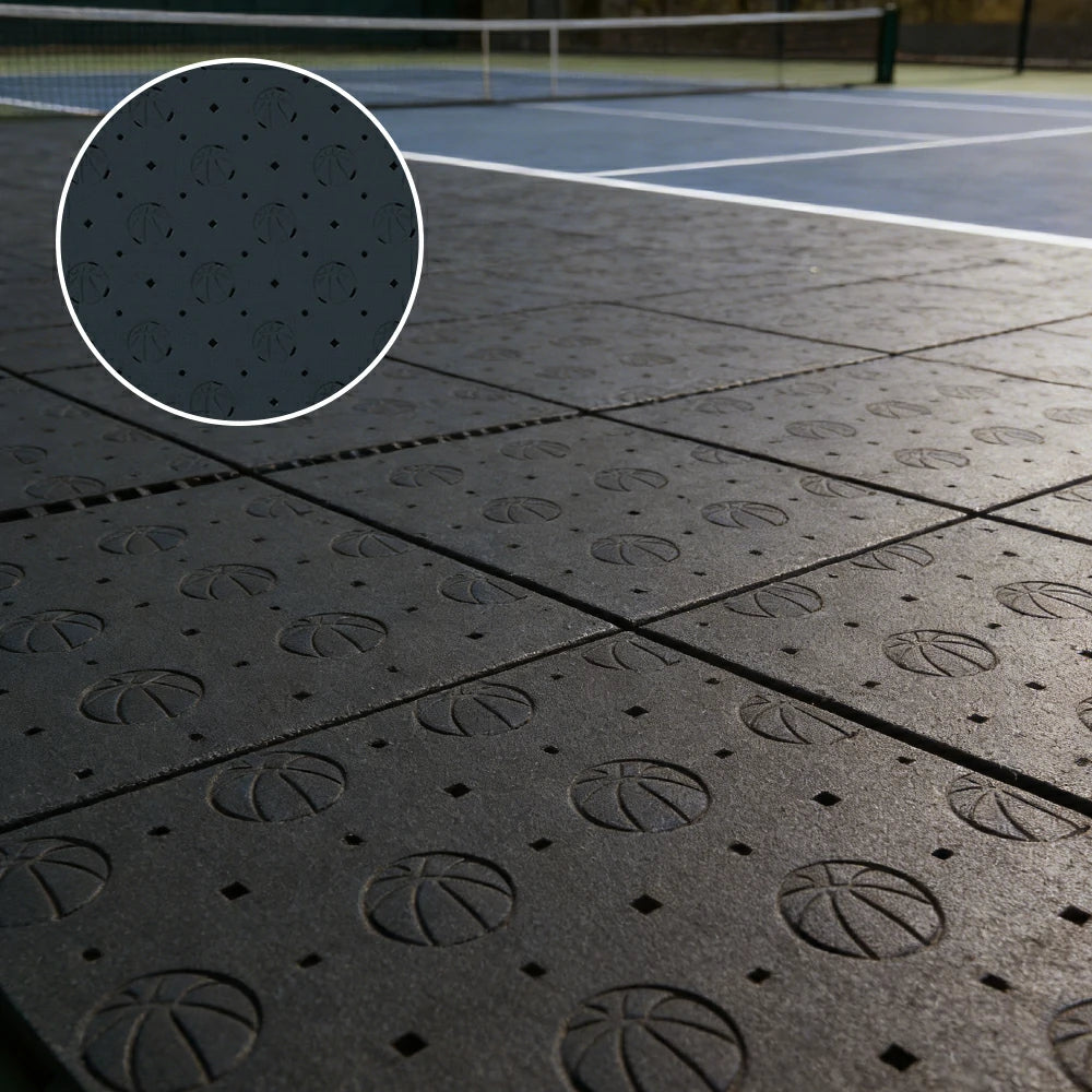 DUNK MASTER Outdoor Sports Flooring Tiles Interlocking Anti-Slip Court Floor 30.48cm Modular Tiles 10/20/30sqm Basketball Court Playground - Black