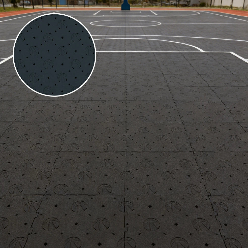 DUNK MASTER Outdoor Sports Flooring Tiles Interlocking Anti-Slip Court Floor 30.48cm Modular Tiles 10/20/30sqm Basketball Court Playground - Black