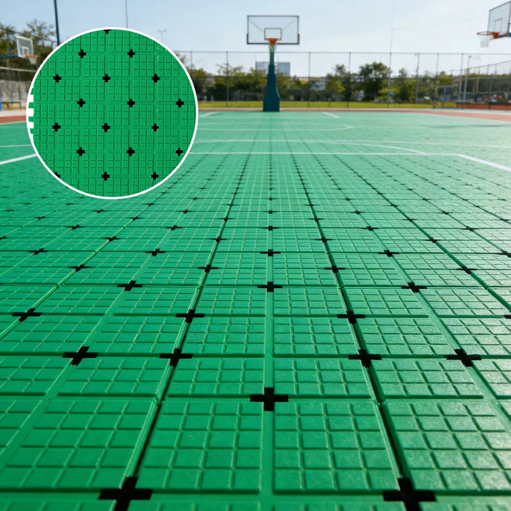 DUNK MASTER Interlocking Sports Flooring Tiles Anti-Slip Shock Absorbing Court Flooring 25cm Modular Tiles 10/20/30sqm Basketball Court Playground - Emerald Green