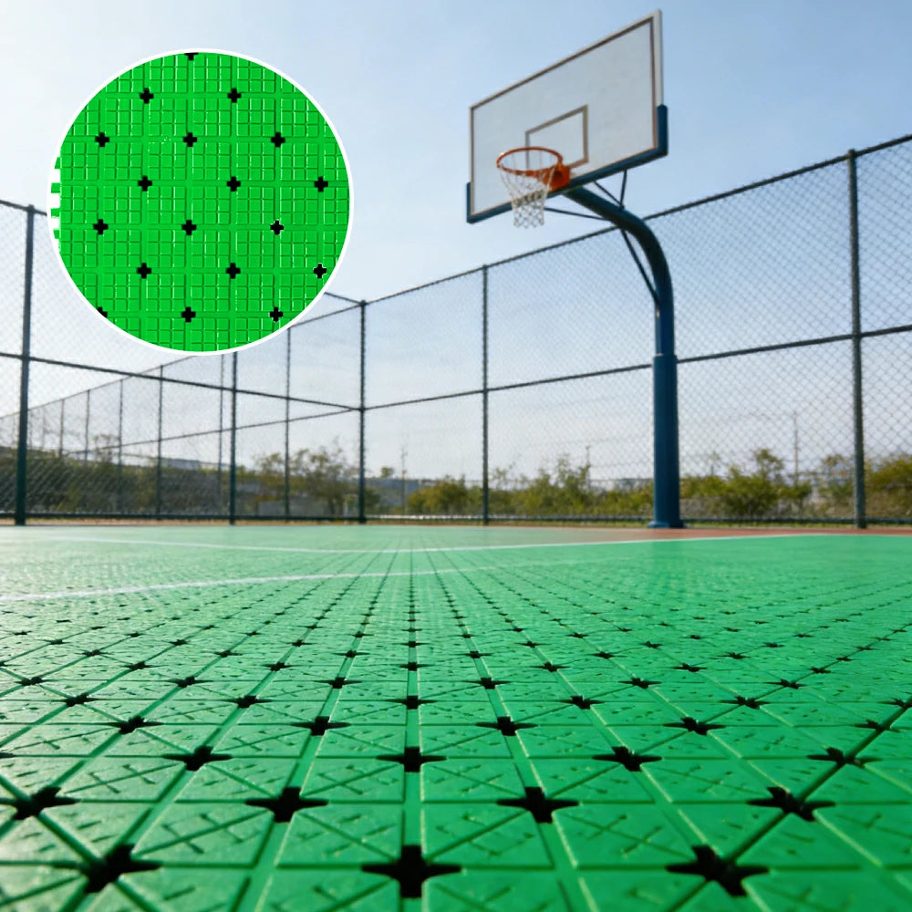 DUNK MASTER Interlocking Sports Flooring Tiles Anti-Slip Shock Absorbing Court Flooring 25cm Modular Tiles 10/20/30sqm Basketball Court Playground - Apple Green