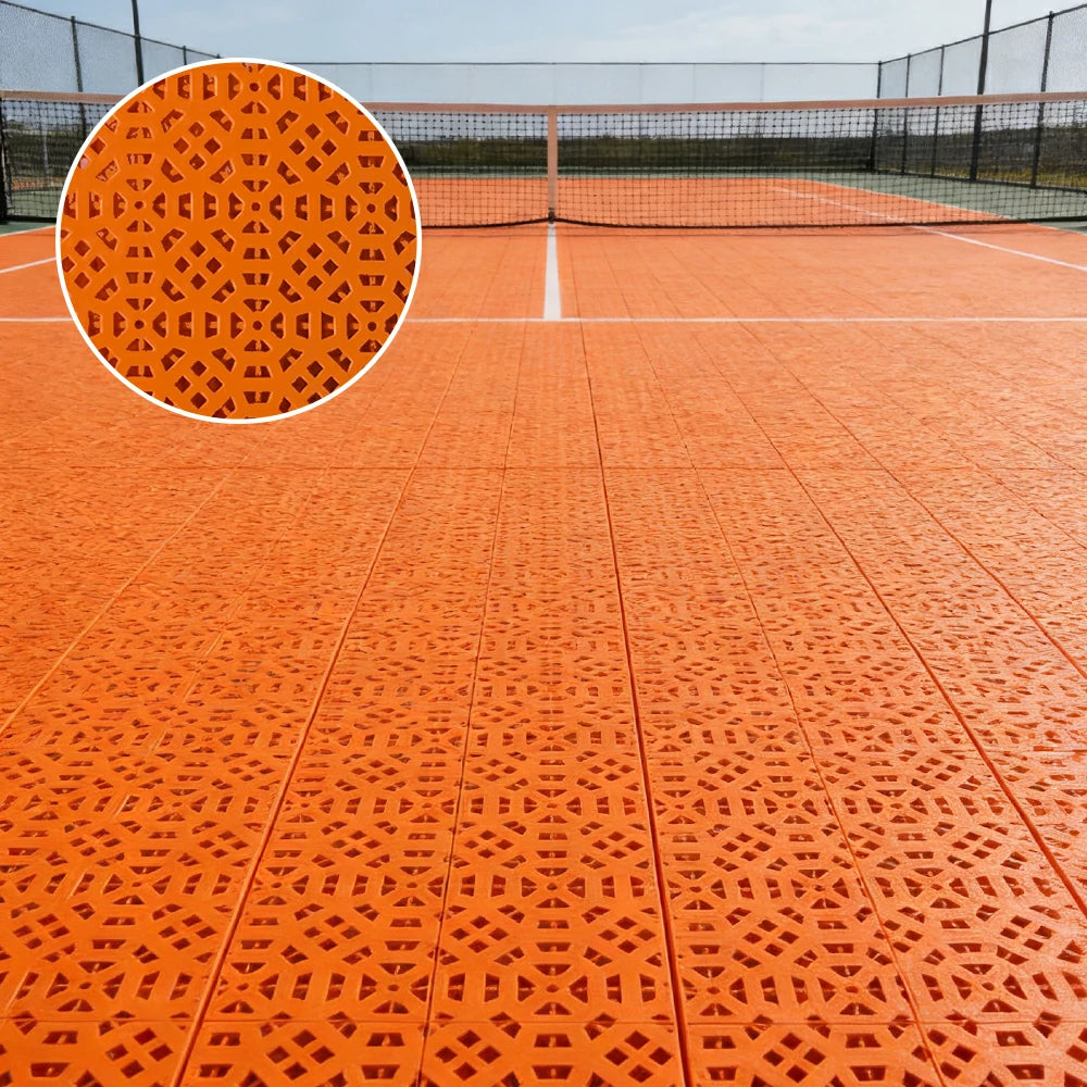 DUNK MASTER Interlocking Sports Floor Tiles - Anti-Slip Grid Pattern Court Flooring 25cm Modular Tiles for Basketball Courts 10/20/30 Square Meters - Orange