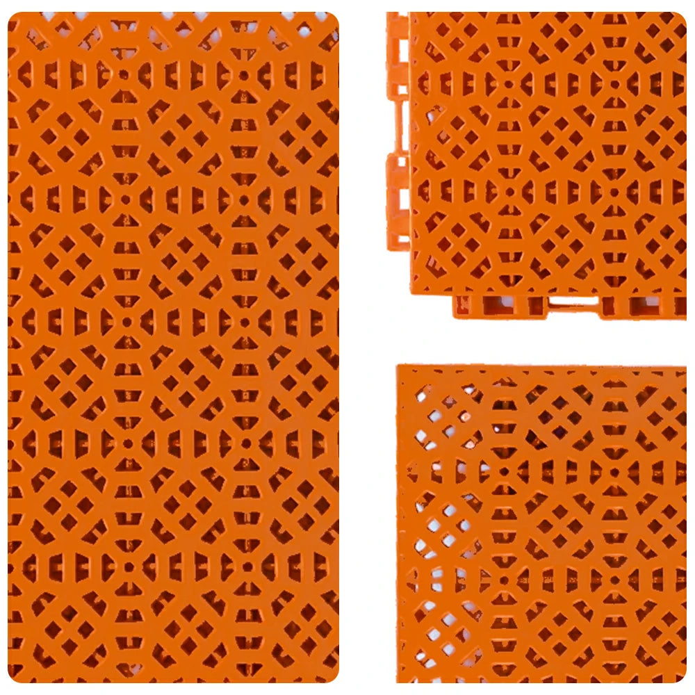 DUNK MASTER Interlocking Sports Floor Tiles - Anti-Slip Grid Pattern Court Flooring 25cm Modular Tiles for Basketball Courts 10/20/30 Square Meters - Orange