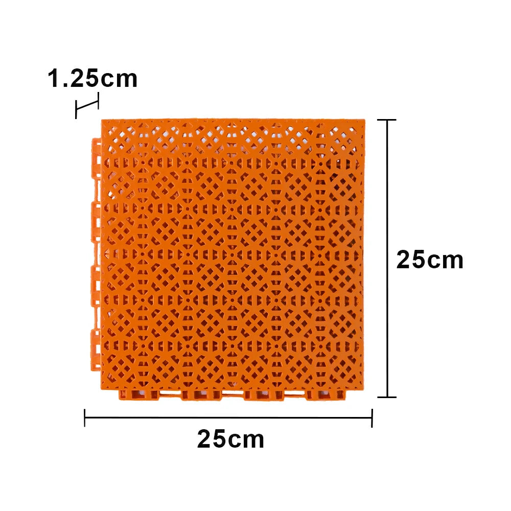 DUNK MASTER Interlocking Sports Floor Tiles - Anti-Slip Grid Pattern Court Flooring 25cm Modular Tiles for Basketball Courts 10/20/30 Square Meters - Orange