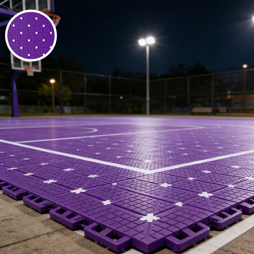 DUNK MASTER Interlocking Sports Flooring Tiles Anti-Slip Shock Absorbing Court Flooring 25cm Modular Tiles 10/20/30sqm Basketball Court Playground - Purple