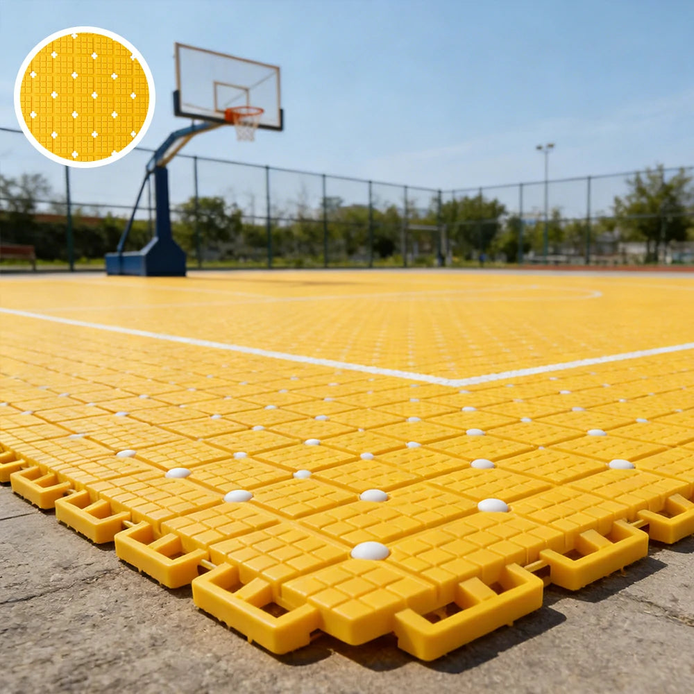 DUNK MASTER Interlocking Sports Flooring Tiles Anti-Slip Shock Absorbing Court Flooring 25cm Modular Tiles 10/20/30sqm Basketball Court Playground - Yellow