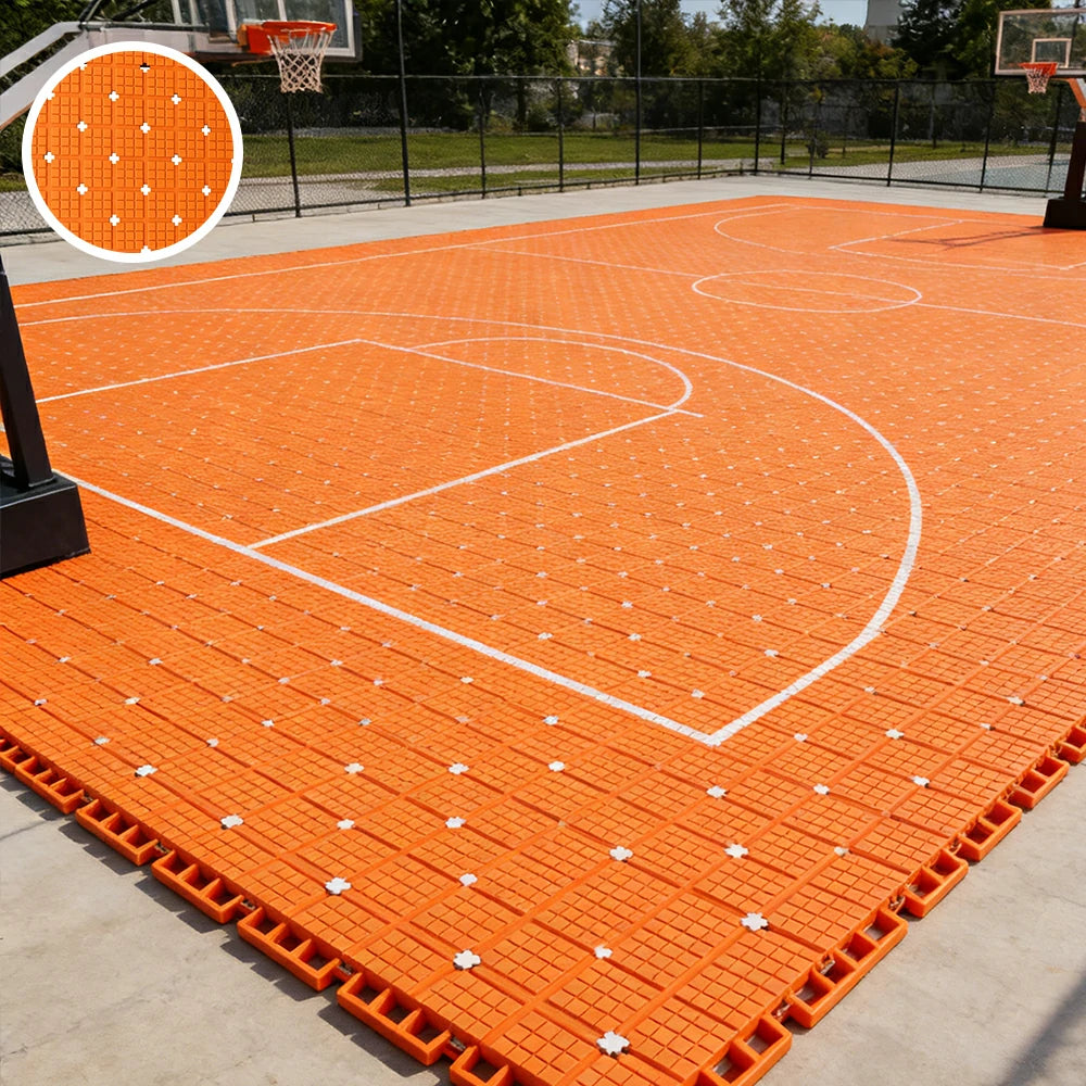 DUNK MASTER Interlocking Sports Flooring Tiles Anti-Slip Shock Absorbing Court Flooring 25cm Modular Tiles 10/20/30sqm Basketball Court Playground - Orange