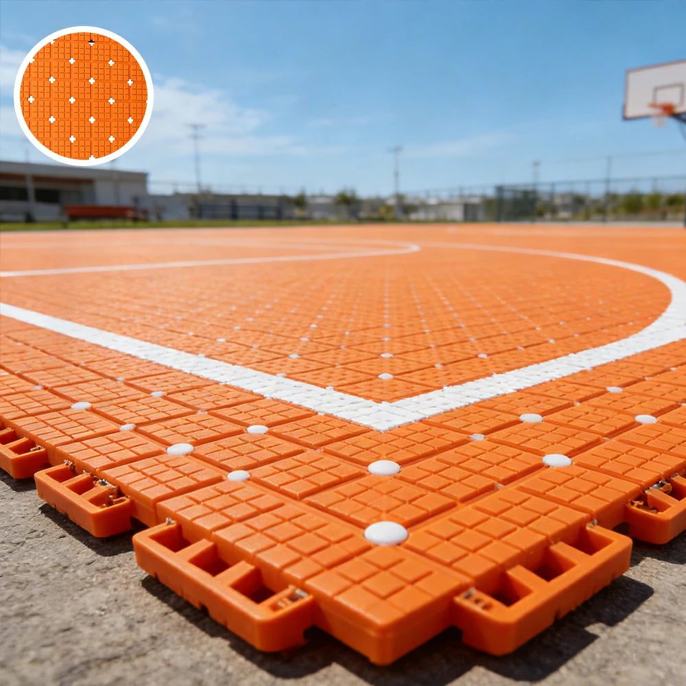 DUNK MASTER Interlocking Sports Flooring Tiles Anti-Slip Shock Absorbing Court Flooring 25cm Modular Tiles 10/20/30sqm Basketball Court Playground - Orange