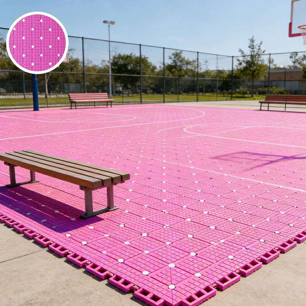 DUNK MASTER Interlocking Sports Flooring Tiles Anti-Slip Shock Absorbing Court Flooring 25cm Modular Tiles 10/20/30sqm Basketball Court Playground - Pink