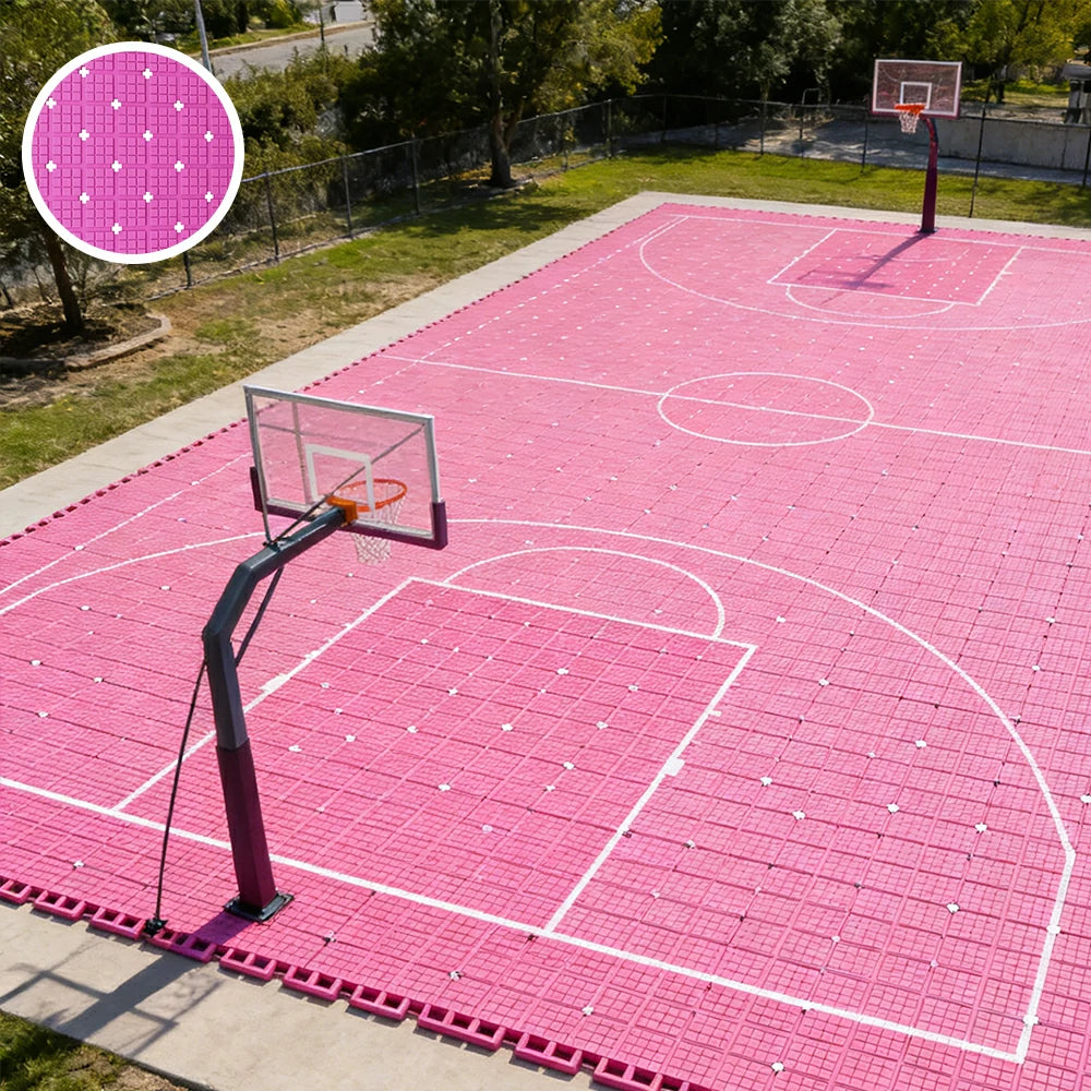 DUNK MASTER Interlocking Sports Flooring Tiles Anti-Slip Shock Absorbing Court Flooring 25cm Modular Tiles 10/20/30sqm Basketball Court Playground - Pink