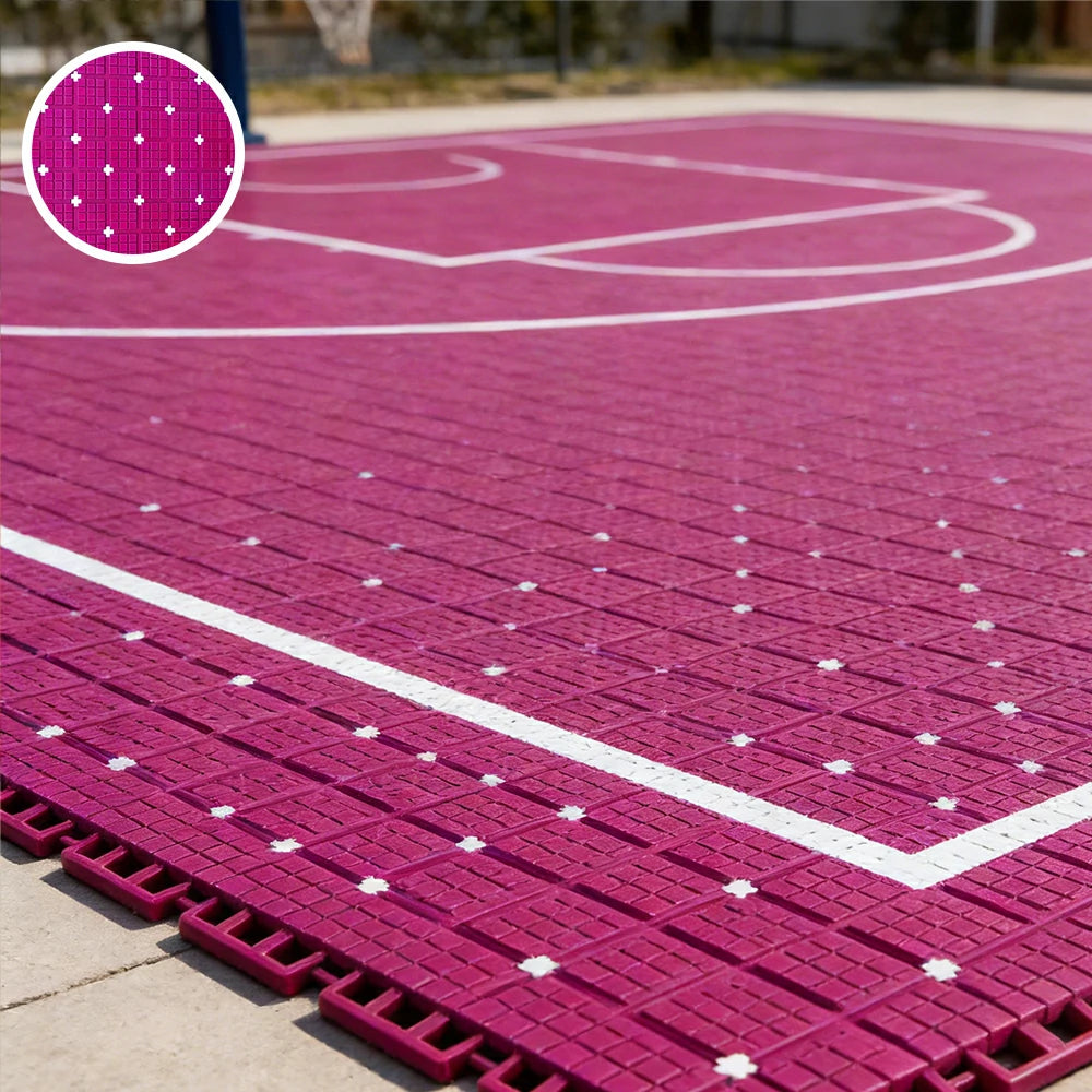 DUNK MASTER Interlocking Sports Flooring Tiles Anti-Slip Shock Absorbing Court Flooring 25cm Modular Tiles 10/20/30sqm Basketball Court Playground - Rose Red